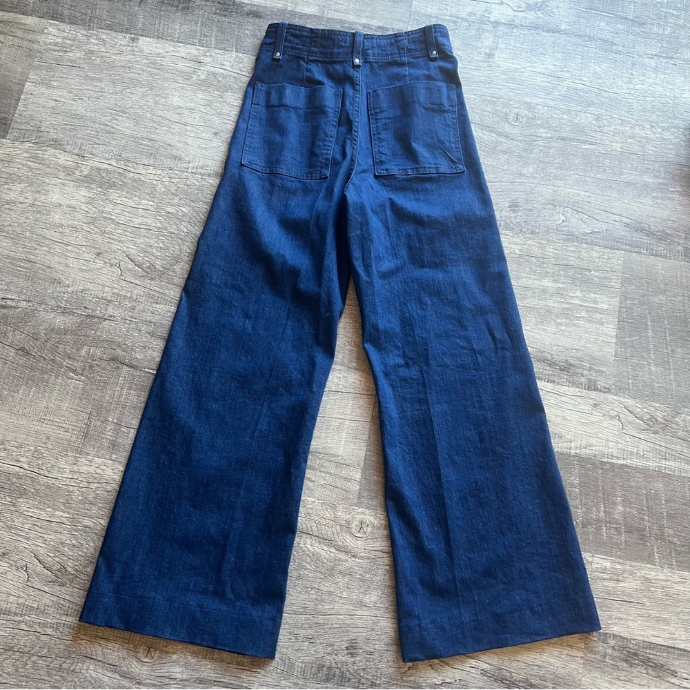 Zara Jeans Zw Collection Tailored Wide-Leg Blue High-Waist Size 4 EU 36 - Picture 9 of 11
